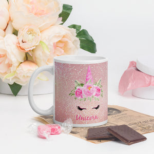 'Rose Gold Pink Sparkle Glitter Print Unicorn' Mug