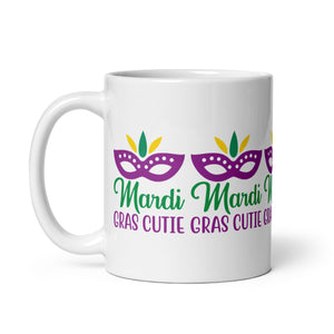 'Mardi Gras Cutie' White Glossy Mug