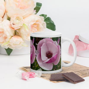 'Spring Pink Flower' White Glossy Mug