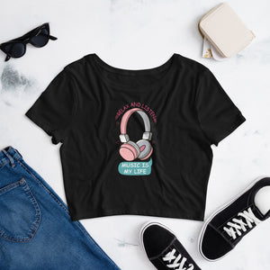 'Music Is Life Headphones' Women’s Crop Tee