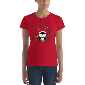 'Penguin Wreath Holiday' Women's short sleeve t-shirt