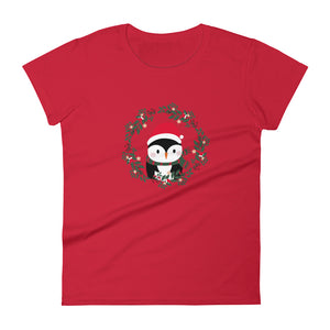 'Penguin Wreath Holiday' Women's short sleeve t-shirt