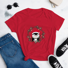 Load image into Gallery viewer, &#39;Penguin Wreath Holiday&#39; Women&#39;s short sleeve t-shirt
